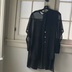 Black silk button down